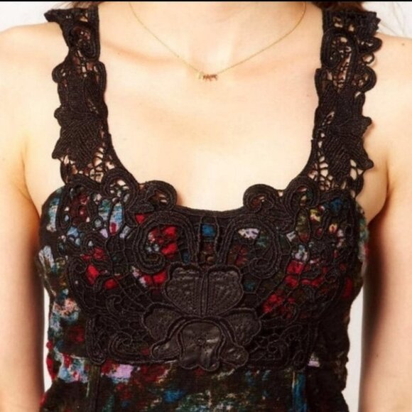 Free People Knockout bodycon black  red floral lace crochet strap mini dress SP - Picture 3 of 16